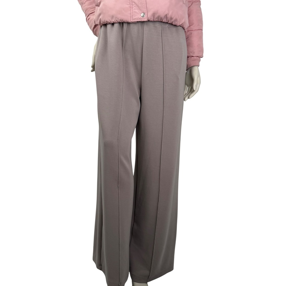 Sage Collective Wide Leg Lounge Pants Front Seam High Rise Taupe Mauve Large